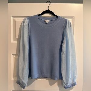 Mixed media blue sweater blouse - size large